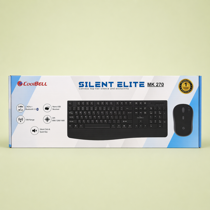 CoolBell Silent Elite MK-270 Wireless Keyboard & Mouse Combo – Quiet Typing – 1 Year Warranty | Certified by Technology Zone