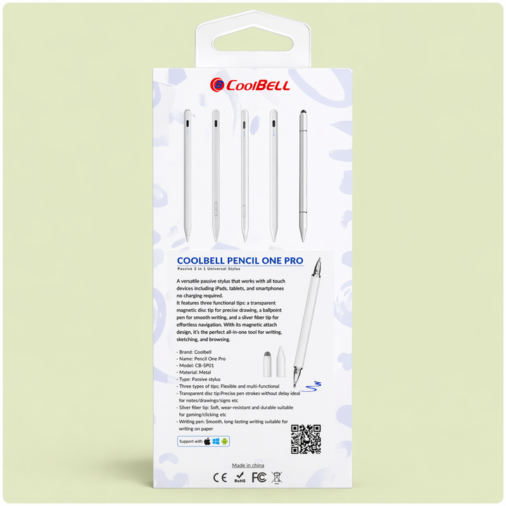 CoolBell Pencil One Pro Stylus Pen – Universal Touch Pen (Android / iPad / Windows) – 1 Year Warranty | Certified by Technology Zone