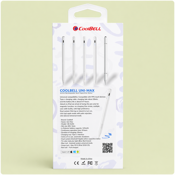 CoolBell UNI-MAX Stylus Pen – Advanced Precision Touch Pen (Android / iPad / Windows) – 1 Year Warranty | Certified by Technology Zone