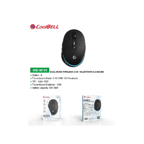 CoolBell WB-M101 Neo Rechargeable Mouse – Dual Mode (Bluetooth + USB) – Silent Click – 1 Year Warranty | Certified by Technology Zone